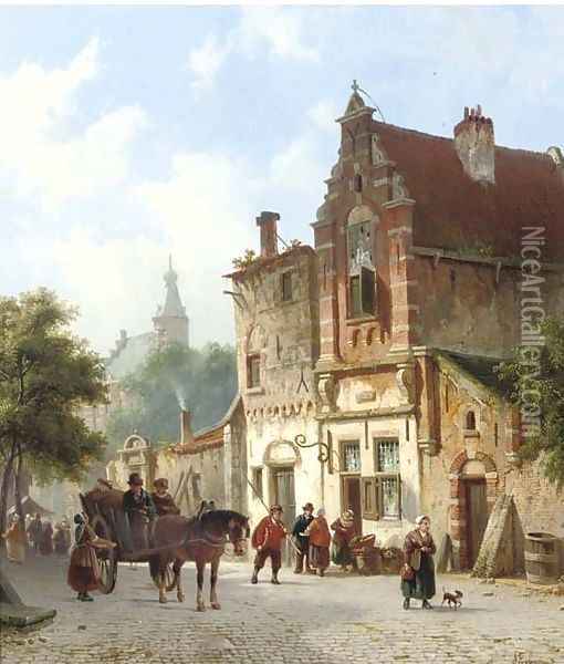 Daily activities in a sunlit Dutch town 2 Oil Painting - Adrianus Eversen