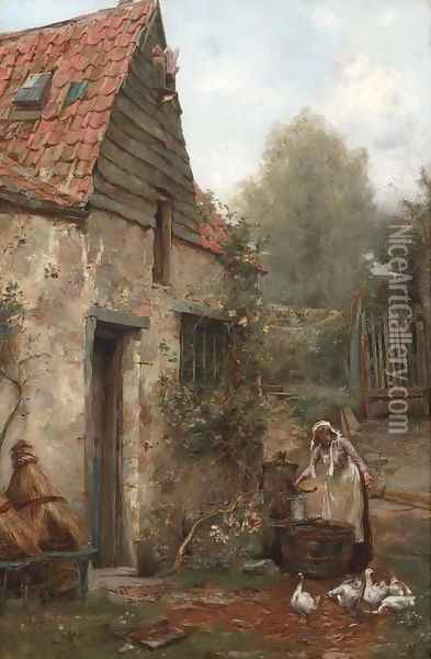 The cottage garden Oil Painting - Victor J. Robertson