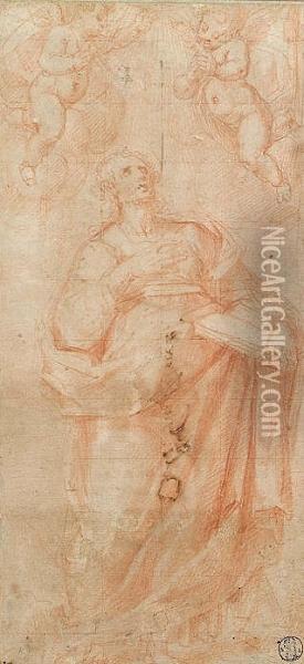 Kneeling Monk (recto); Studies Of Monks(verso) Oil Painting - Annibale Carracci