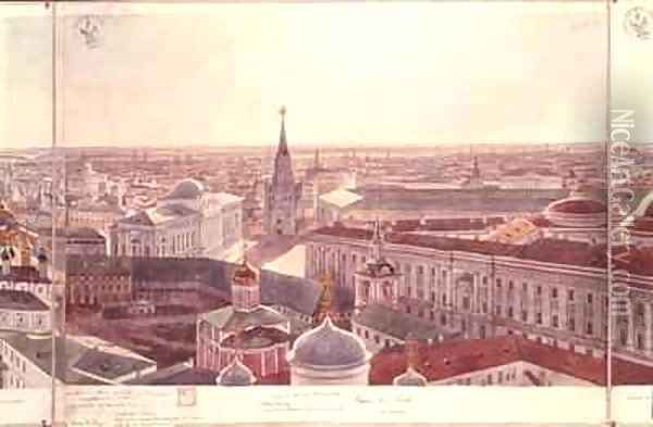 Panorama of Moscow depicting the former Senate Palace now the Cabinet Office Wosnesenskoy Monastery and the former Arsenal Oil Painting - Gadolle