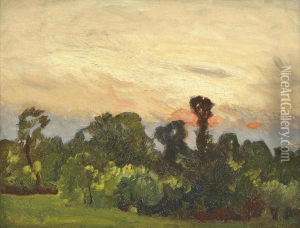 Wooded Landscape At Dusk Oil Painting - George Clausen