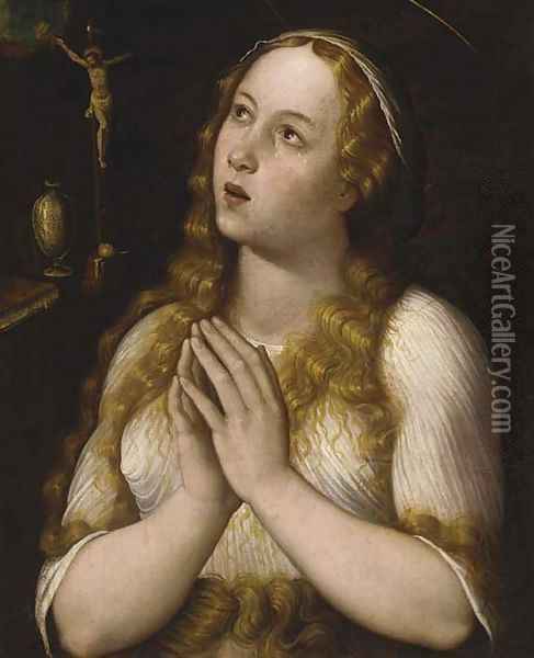 The penitent Magdalene Oil Painting - Luca Mombello
