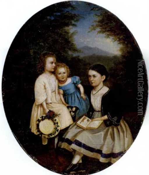 Drei Kinder Im Freien Oil Painting - Friedrich Joseph Adolf Nebel