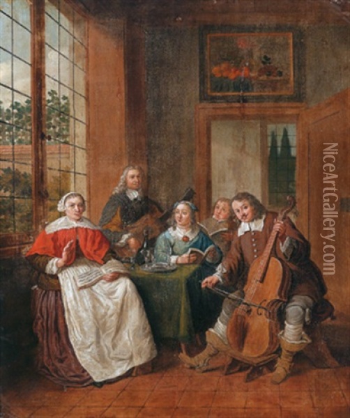 Musizierende Gesellschaft In Einem Interieur Oil Painting - Jan Josef Horemans the Younger