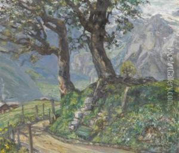 Landscape With Two Large Trees Oil Painting - Alfred Marxer