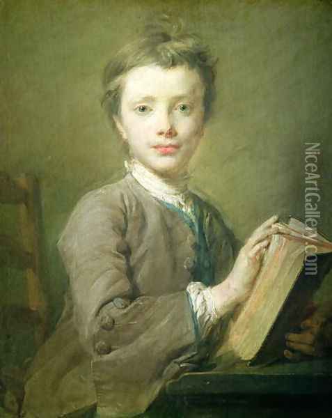 A Boy with a Book, c.1740 Oil Painting - Jean-Baptiste Perroneau