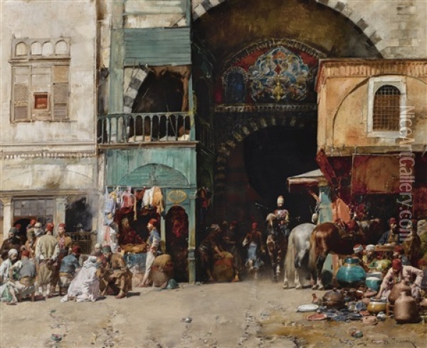 Market In Constantinople Oil Painting - Alberto Pasini