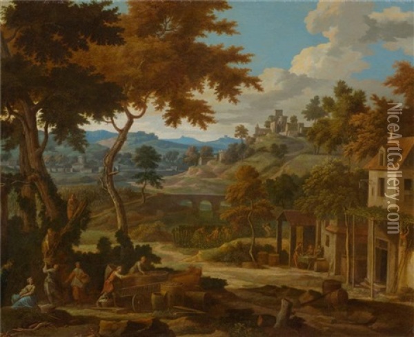 Weinernte In Italienischer Landschaft Oil Painting - Johannes (Jan) Glauber