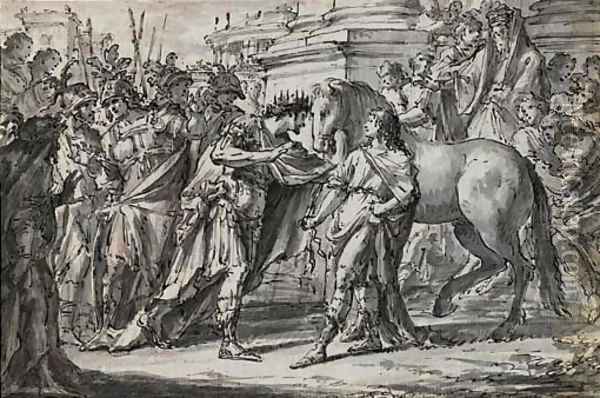 Le roi Philippe II de Macedoine offrant le cheval Bucephale à son fils Alexandre Oil Painting - Fedele Fischetti