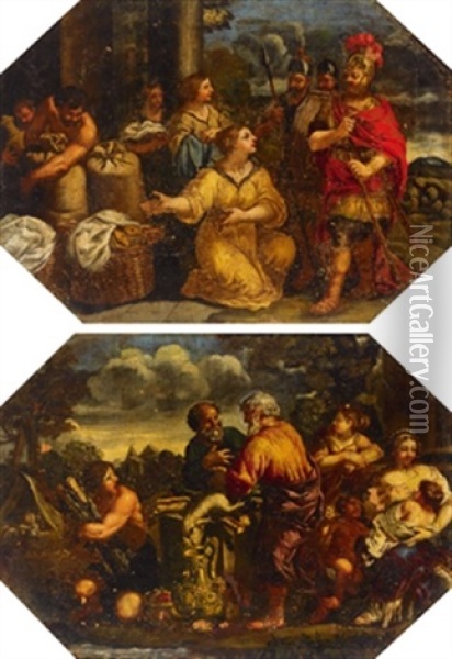 Antike Opferszene (+ Alttestamentarische Darstellung; Pair) Oil Painting - Pietro da Cortona