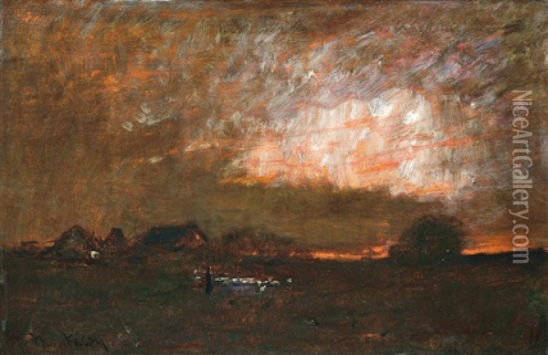 Sunset Oil Painting - Mihaly Munkacsy