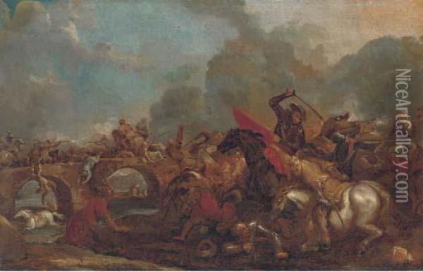 A Cavalry Skirmish Between Christians And Turks Oil Painting - Francesco Monti