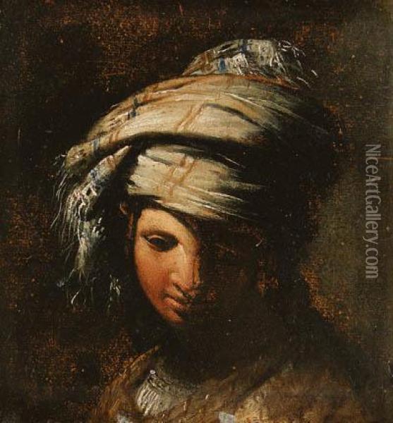 A Young Woman Wearing A Turban Oil Painting - Giovanni Bernardino Azzolino