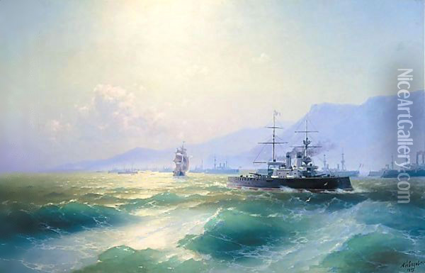The Allied Naval Blockade Of Crete, 1897 Oil Painting - Ivan Konstantinovich Aivazovsky
