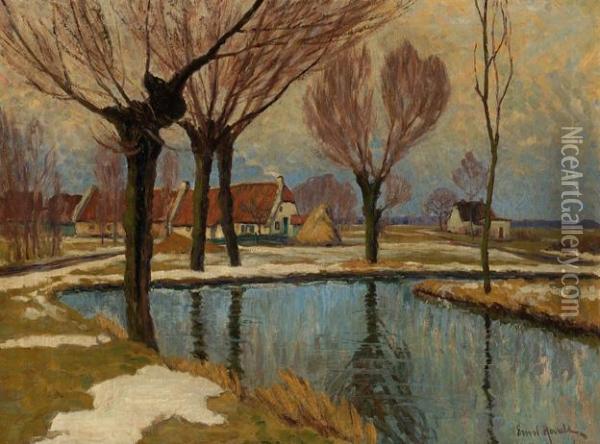 View Of Trees And A Farm By The Water Oil Painting - Ernst Hardt