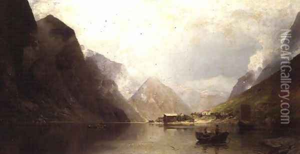 A Fjord Oil Painting - Georg Anton Rasmussen