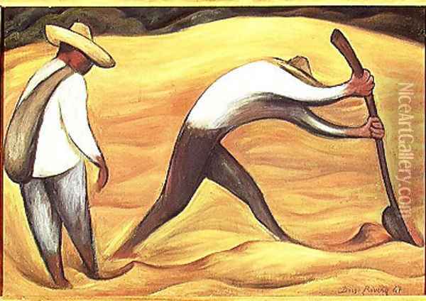 Peasants 1947 Oil Painting - Diego Rivera