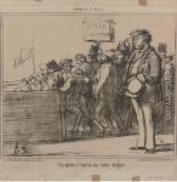 Vue Prise A L'entree Des Bains Deligny, From Croquis D'ete Oil Painting - Honore Daumier