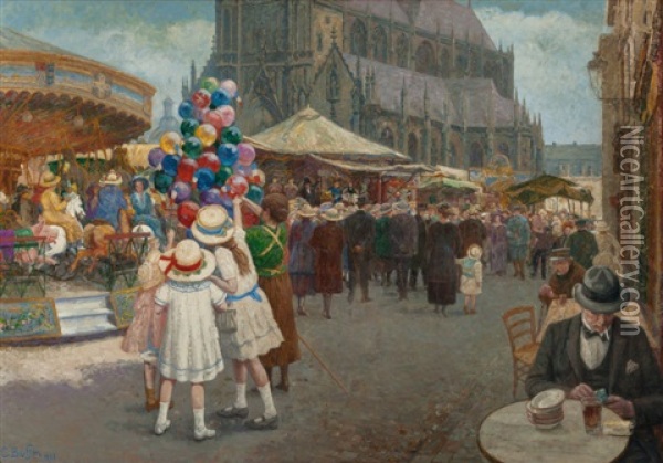 La Foire St. Christophe A Tourcoing Oil Painting - Carlos Buffin