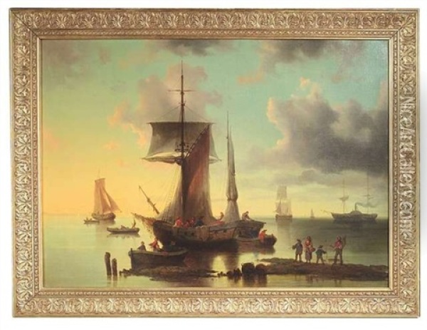 Heimkehrende Segelboote Bei Sonnenuntergang Oil Painting - Josef Karl Berthold Puettner