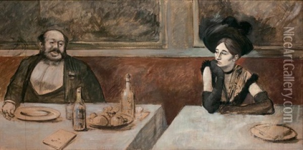 Au Cafe Riche Oil Painting - Jean-Louis Forain