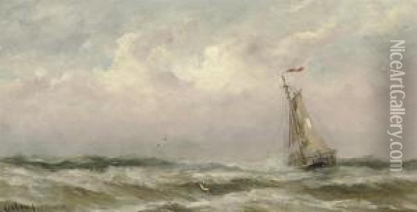 Hooge Zee: On A Choppy Sea Oil Painting - Gerard Van Der Laan