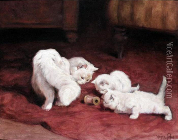 Kittens Playing With A Cotton Reel Oil Painting - Arthur Heyer