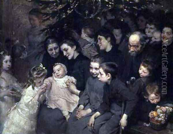The Drop of Milk in Belleville, The Christmas Tree at the Dispensary Oil Painting - Henri-Jules-Jean Geoffroy (Geo)