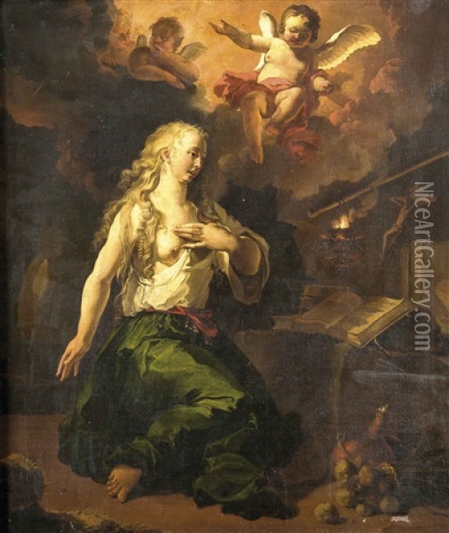 Busende Maria Magdalena Oil Painting - Abraham Danielsz Hondius
