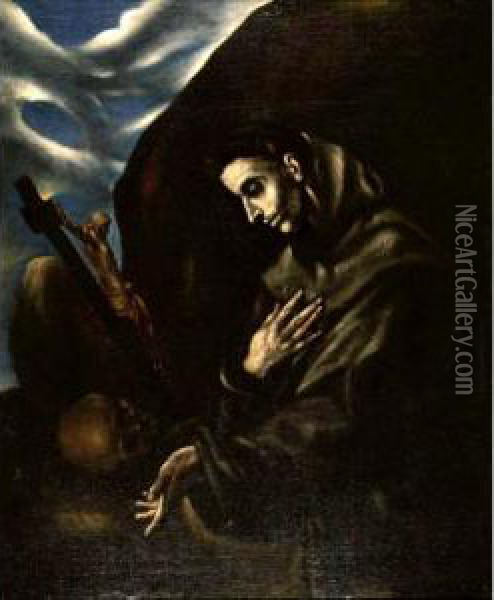 Saint Francis Standing In Meditation Oil Painting - El Greco (Domenikos Theotokopoulos)