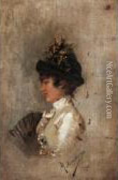 Portrait Of A Lady Oil Painting - Rubens Santoro