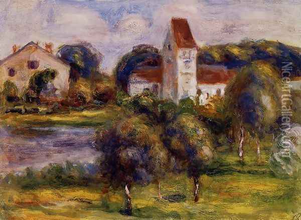 Breton Landscape Church And Orchard Oil Painting - Pierre Auguste Renoir