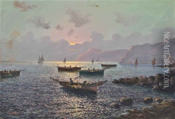 Fishing Vessels Off The Bay Of Naples Oil Painting - Vincenzo d' Auria