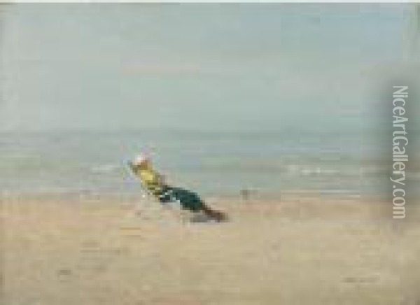 Marie-louise On The Beach Oil Painting - Ivan Pavlovich Pokhitonov