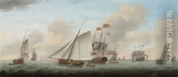 The Royal Yacht Princess Augusta With His Majesty King George Iii On Board Oil Painting - Francis Holman
