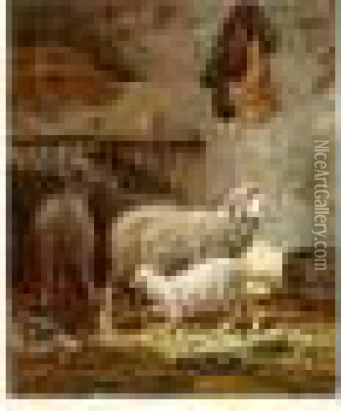Moutons Dans Une Etable Oil Painting - Charles Emile Jacque