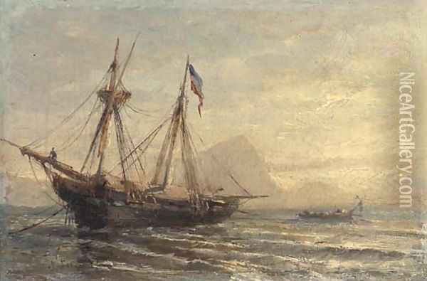 A Russian barque moored at dusk Oil Painting - Aleksei Petrovich Bogoliubov