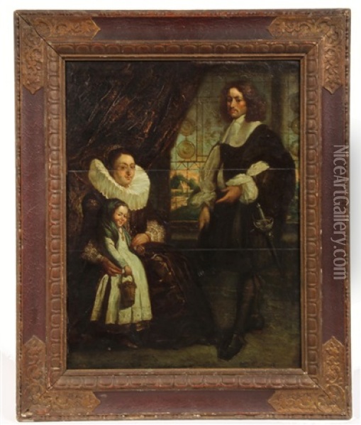 Portrait Of A Family At Window Oil Painting - Hieronymous (Den Danser) Janssens