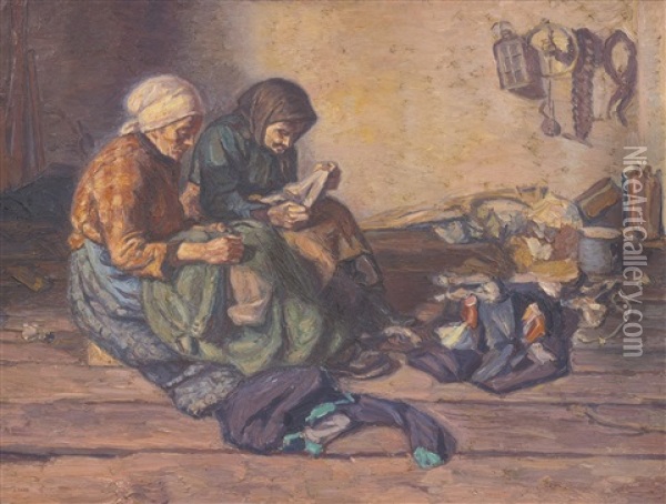 Two Women In An Interior Oil Painting - Emmanuel Zairis
