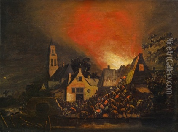Nachtliche Feuersbrunst Oil Painting - Adriaen Lievensz van der Poel
