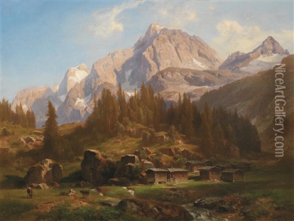 Alp Breitlahner Im Zillertal Oil Painting - Anton Hansch