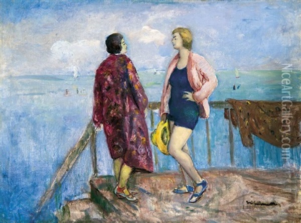 Bathers At Lake Balaton Oil Painting - Bela Ivanyi Gruenwald