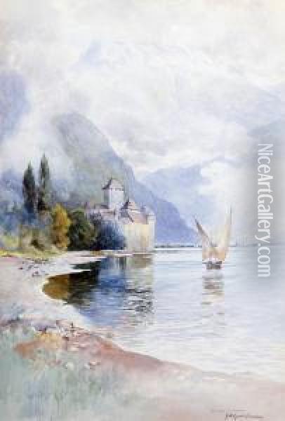 Chateau Chillon, Lake Geneva Oil Painting - George Swinstead