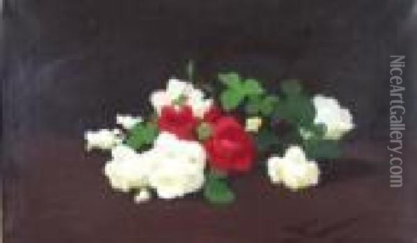 Still Life Of Red And White Roses Oil Painting - James Stuart Park