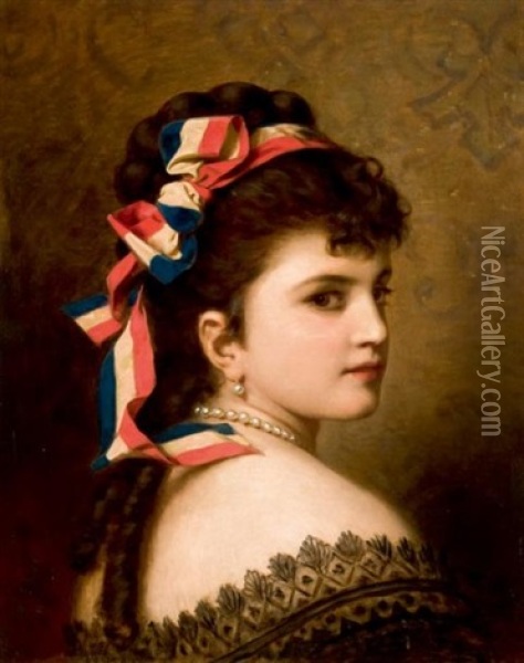Jeune Femme Au Ruban Tricolore Oil Painting - Anton Ebert