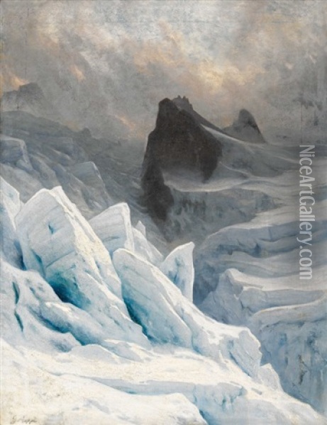 Jonction Des Glaciers Des Bossons Et Du Taconnaz Au Dessous Des Grands Mulets Oil Painting - Gabriel Loppe