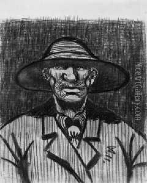 Mann Mit Grosem Hut (selbstbildnis) Oil Painting - Wilhelm Morgner