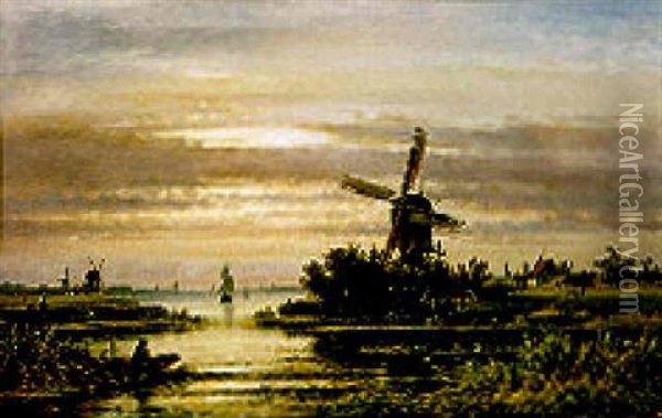 A Summer Landscape Oil Painting - Lodewijk Johannes Kleijn