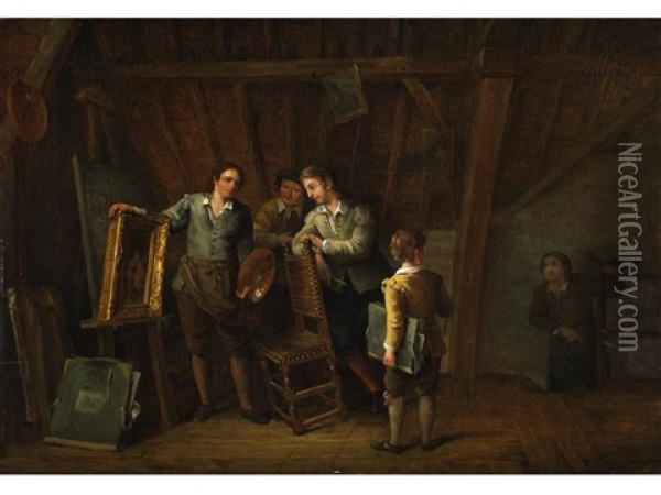 Die Jungen Maler Auf Dem Dachboden Oil Painting - Willem Pouwelsen