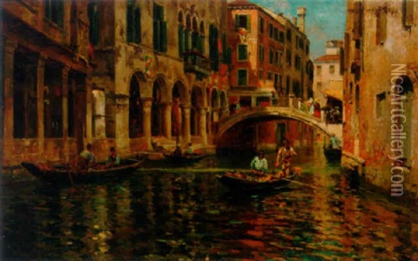 A Venetian Canal Oil Painting - Bernardo Hay